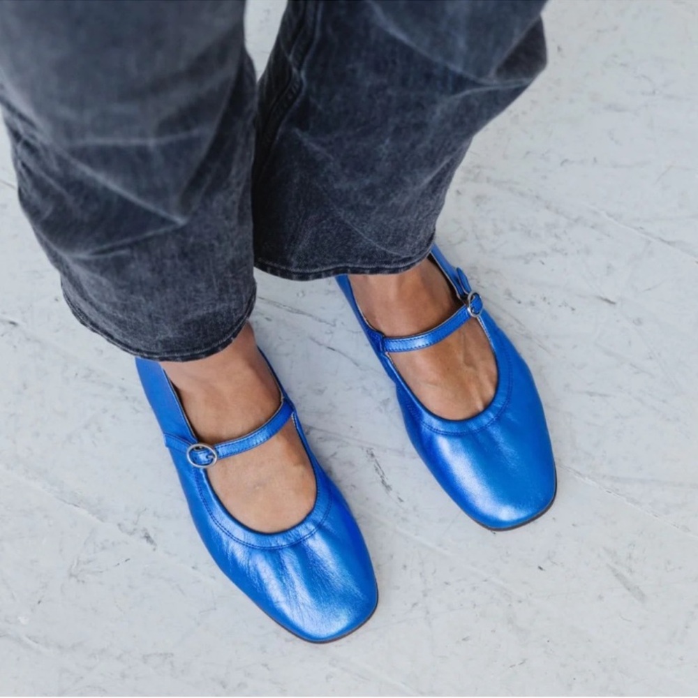 Either/Or Metallic Blue Mary Jane Flats
